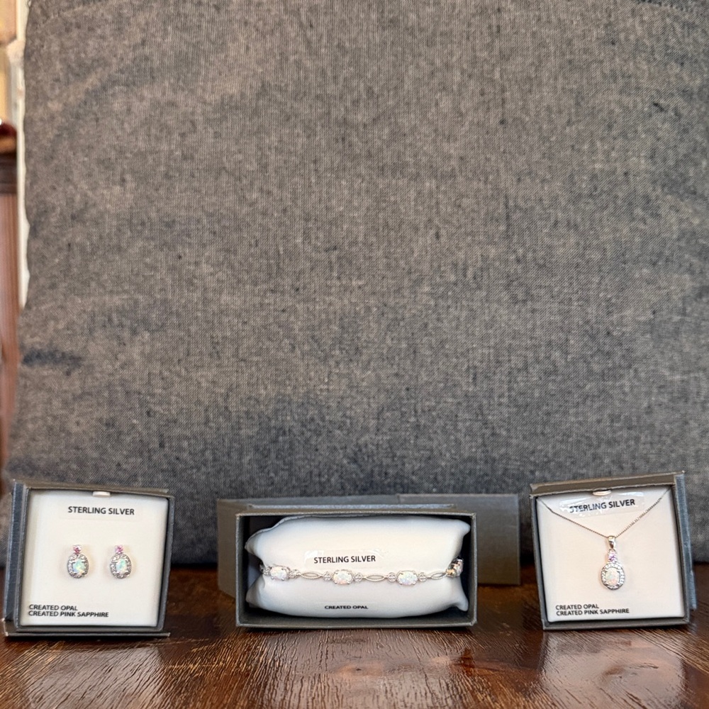 Sterling Silver Jewelry Set with Earrings, Bracelet, and Necklace